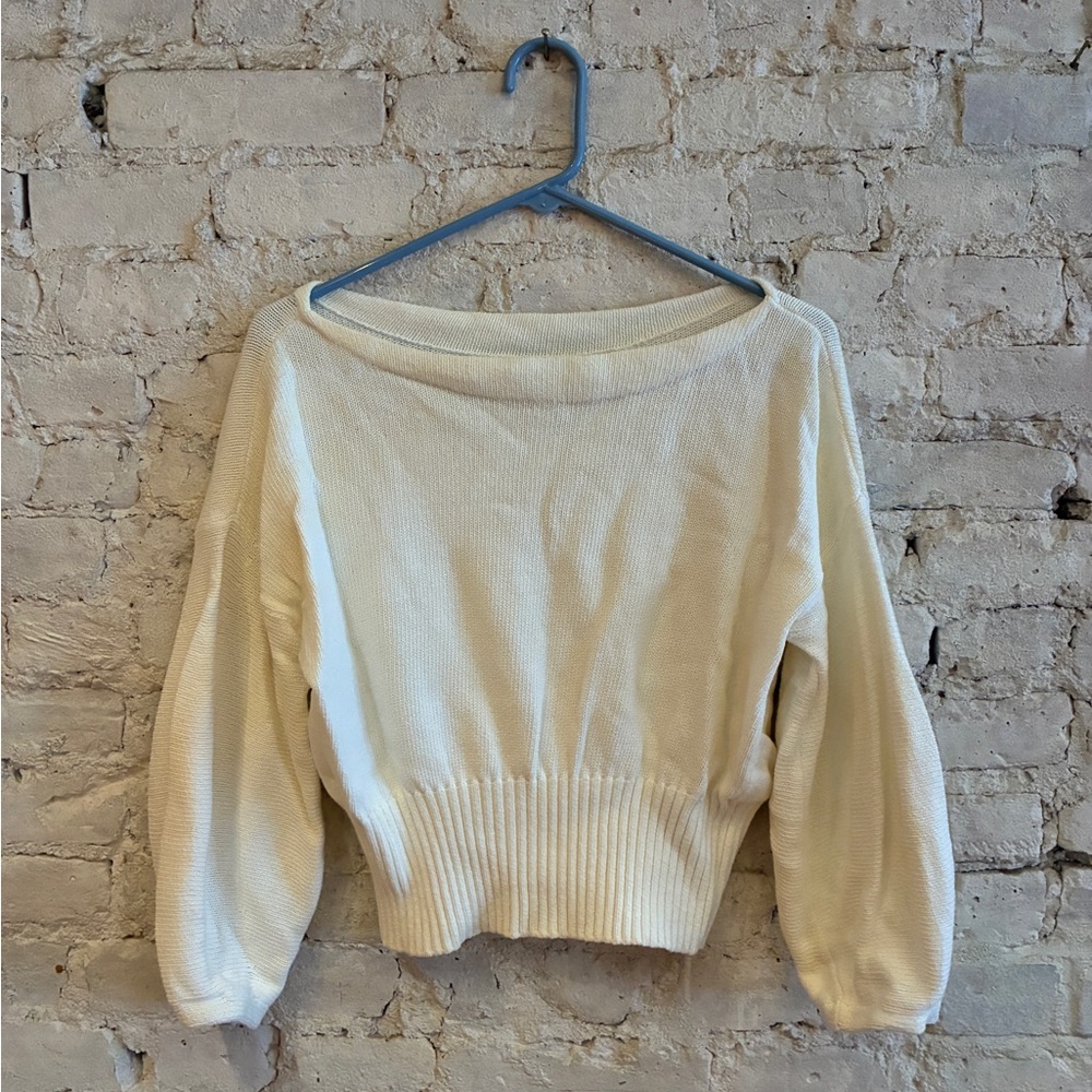 Anthropologie White Boat Neck Cropped Sweater